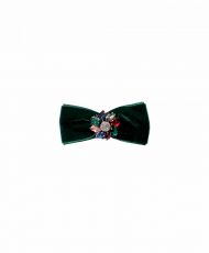 Velvet bow brooch with central jewel button