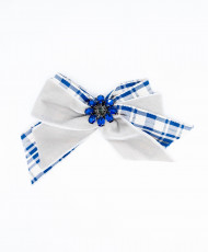 Velvet bow brooch with central jewel button