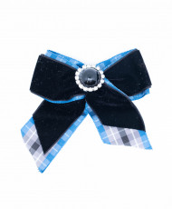 Velvet bow brooch with central jewel button