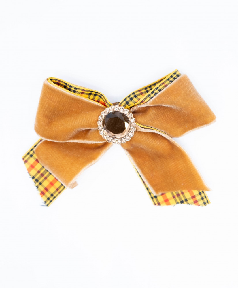 Velvet bow brooch with central jewel button