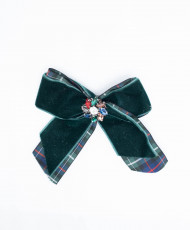 Velvet bow brooch with central jewel button